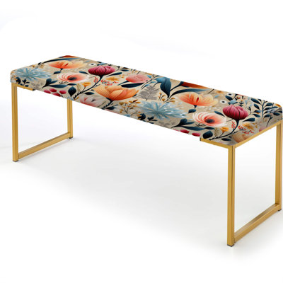Velasco - Floral Upholstered Gold Bench