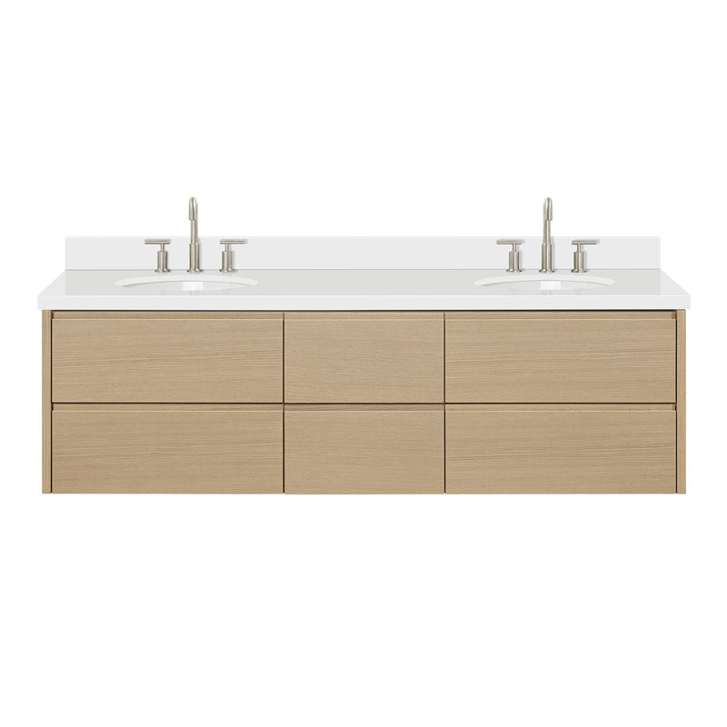   Ensemble de meuble-lavabo mural ovale double avec comptoir en quartz blanc pur de 1,5 po et ensembles de comptoir ovale de définit Ensuko