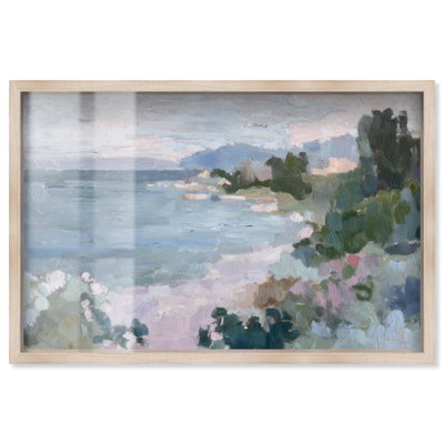 Coastal Haze II Shadowbox Print Blue Wall Decor by Art Remedy, Blonde Frame, 37 x 25