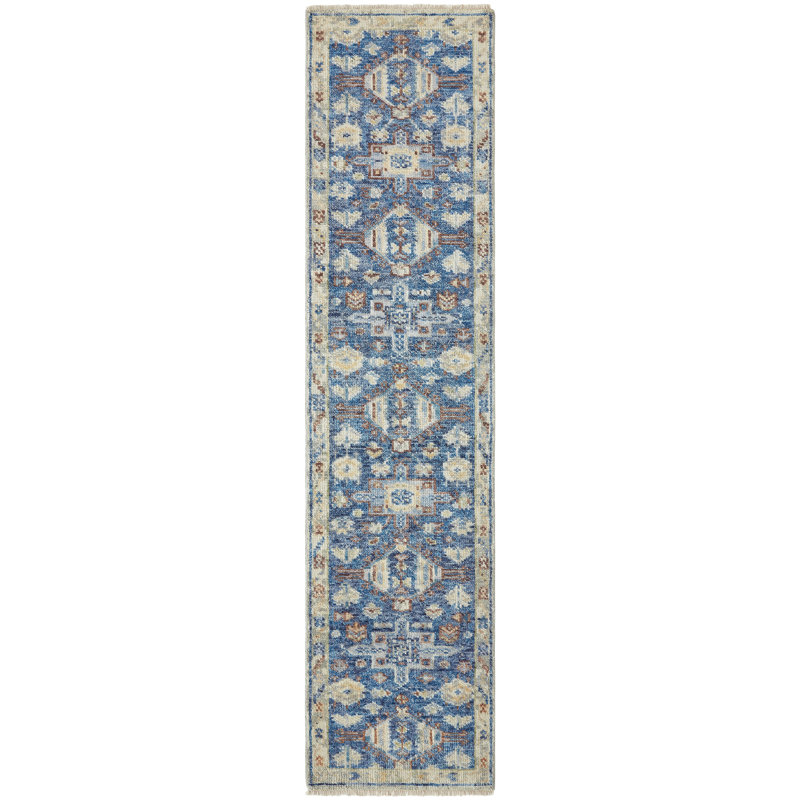 Omaque Wool Southwestern Area Rug, Runner 2'6" x 10', Blue
