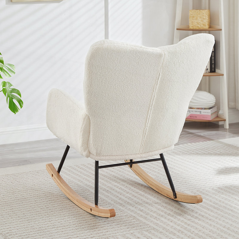 Teddy Fabric Rocking Chair, Ivory White