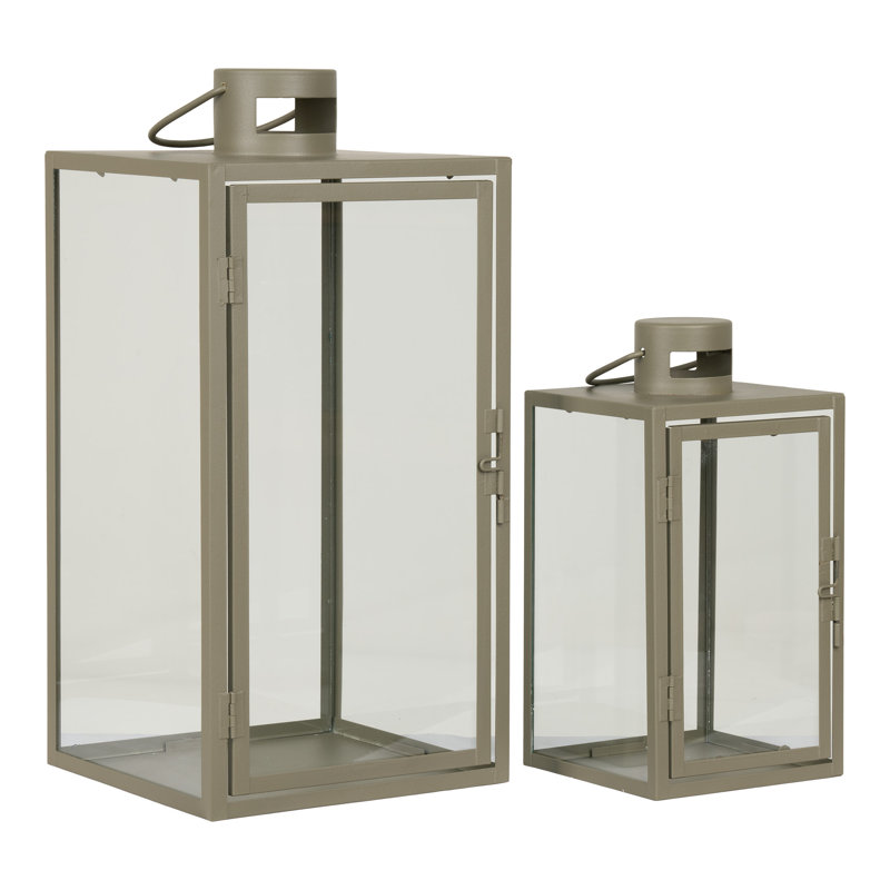2 Piece Metal Floor Lantern Set, Green