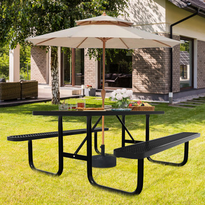 Outdoors Steel Picnic Table with Benches Set , Patio Dining Table Set, Thermoplastic Coated Picnic Table, Commercial-Grade Seating,  Anti-Rust Long Life Span