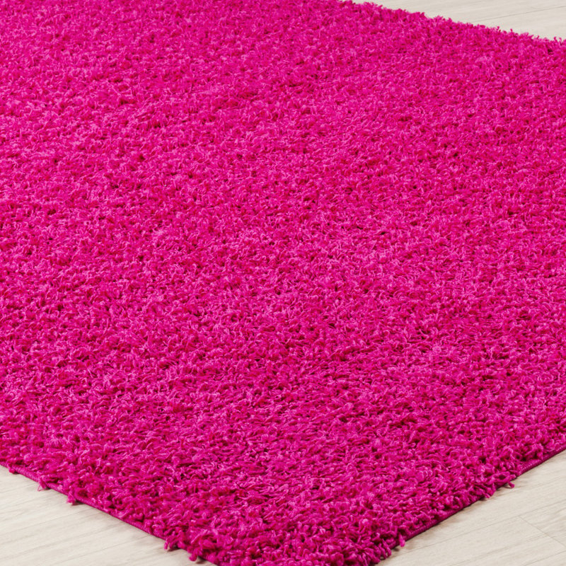 Fuchsia Modern Shaggy Rug, Plain Stain Resistant Easy to Clean Rug For Living Room, Dining Room, Bedroom, Kitchen
