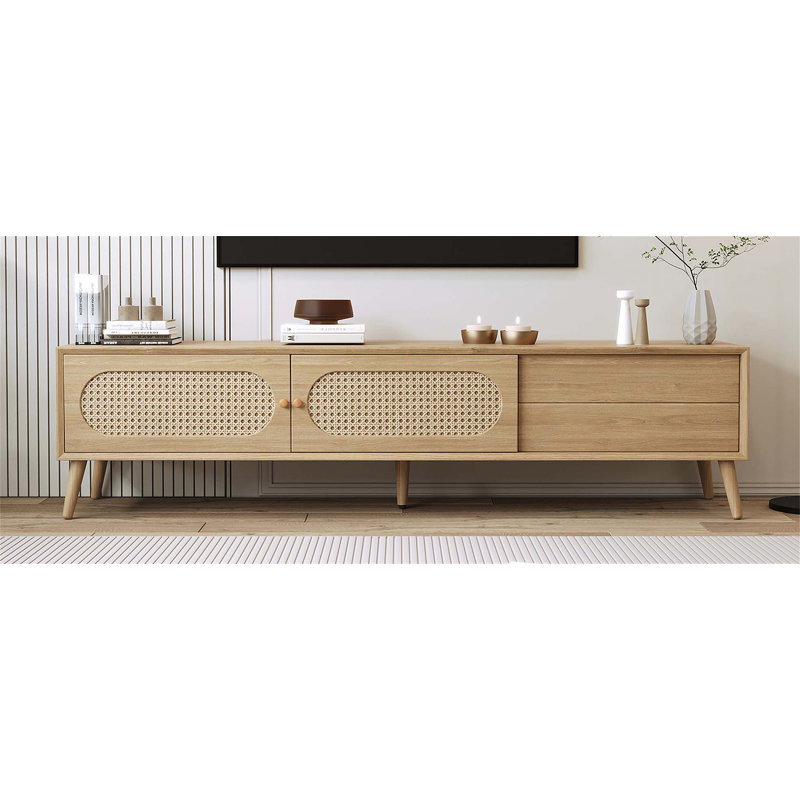 Versatile Modern Farmhouse TV Stand with Solid Wood Legs and Abundant Storage, Perfect for Organizing and Displaying Entertainment Essentials.