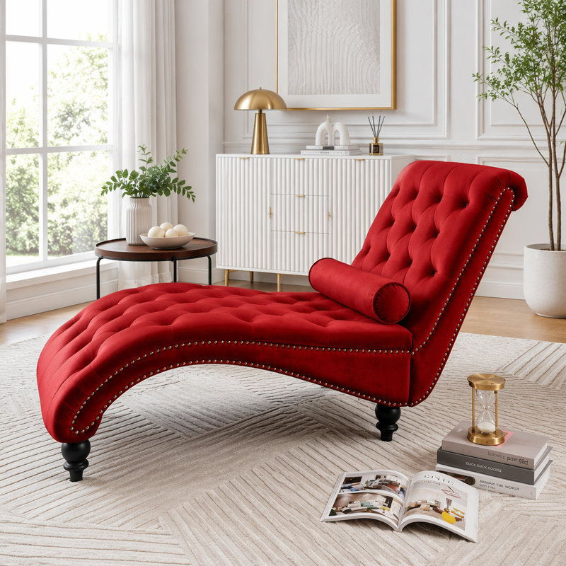 Fauteuil inclinable en velours capitonné, Red