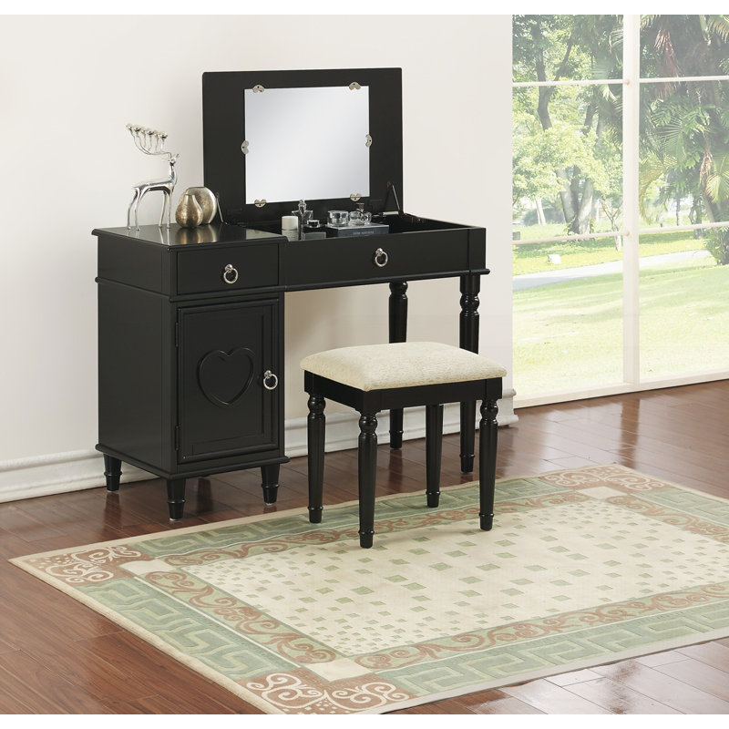 Bedroom Vanity Set with Stool and Mirror, Black