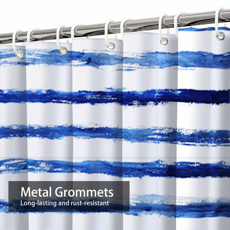Rideau de douche à rayures bleues et aquarelle avec 12 crochets, L 72 po x l 72 po