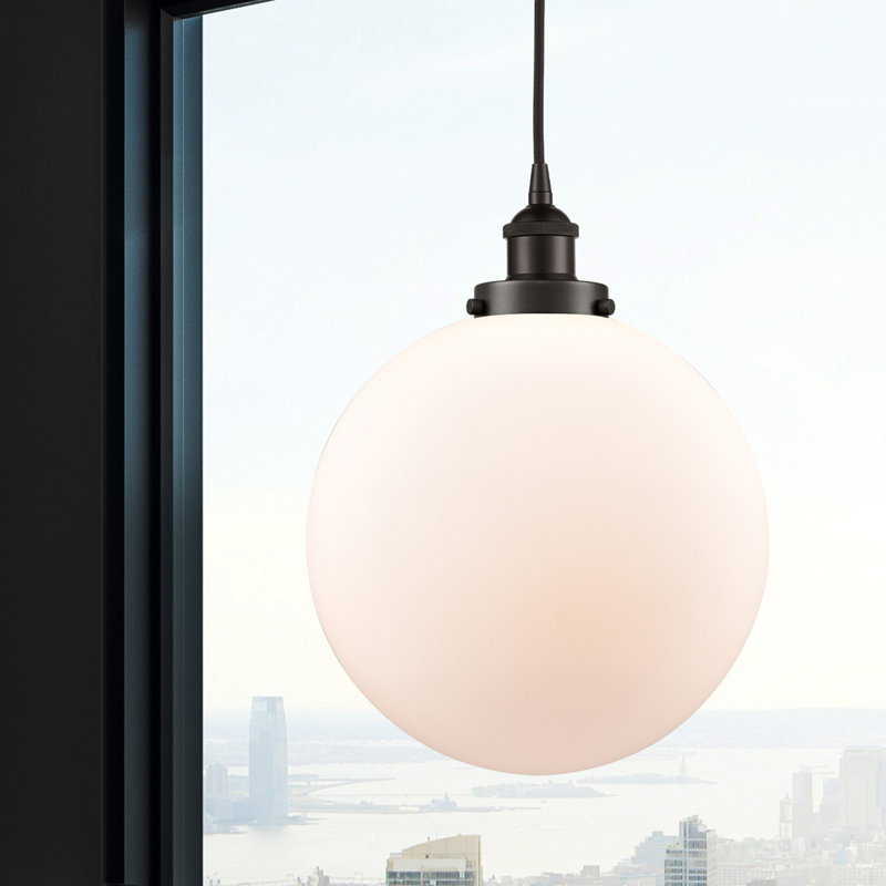Frederick 1 - Light Single Pendant, White, 15.5" H x 12" W x 12" D, Oil Rubbed Bronze