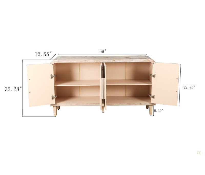 Buffet 59 po 59 po Farmhouse, Blanc antique / bois naturel délavé