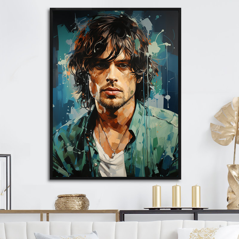 «Green Jagger In Jade Portrait», art mural Portrait_105788, H 44 po x l 34 po x P 1,5 po, Cadre flottant noir