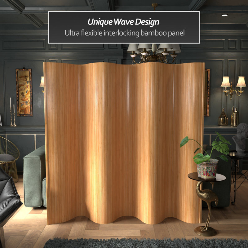 Siena Rolling Bamboo Room Divider, Honey, 6 ft. Tall