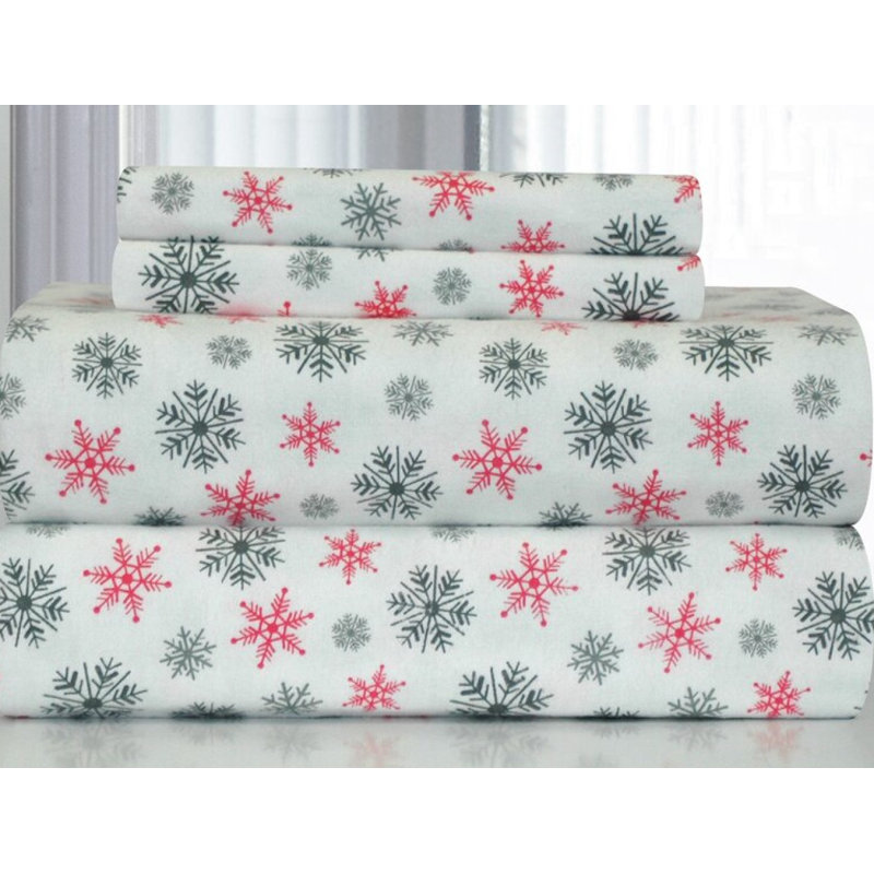 Ensemble de draps 100% coton en flanelle imprimée 170 g / m² Pointehaven, Ensemble de draps pour très grand lit californien