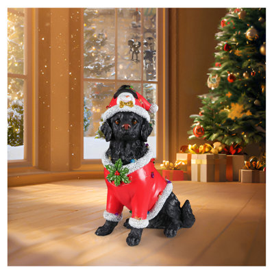 Christmas Dog Statue - Golden Retriever with Pink Santa Hat - Holiday Decor for Home & Outdoor - Festive Christmas Decorations - Unique Gift for Dog Lovers Black+Red