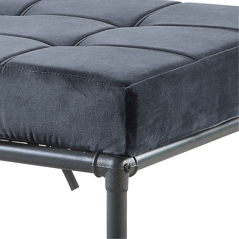 Banc gris avec pieds en métal industriel - Rehaussez le coussin en mousse D20 de votre chambre à coucher