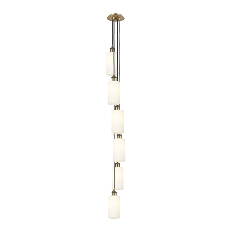 Caius - Luminaire suspendu à cordon 6 lumières 7 po, Laiton brossé, Blanc