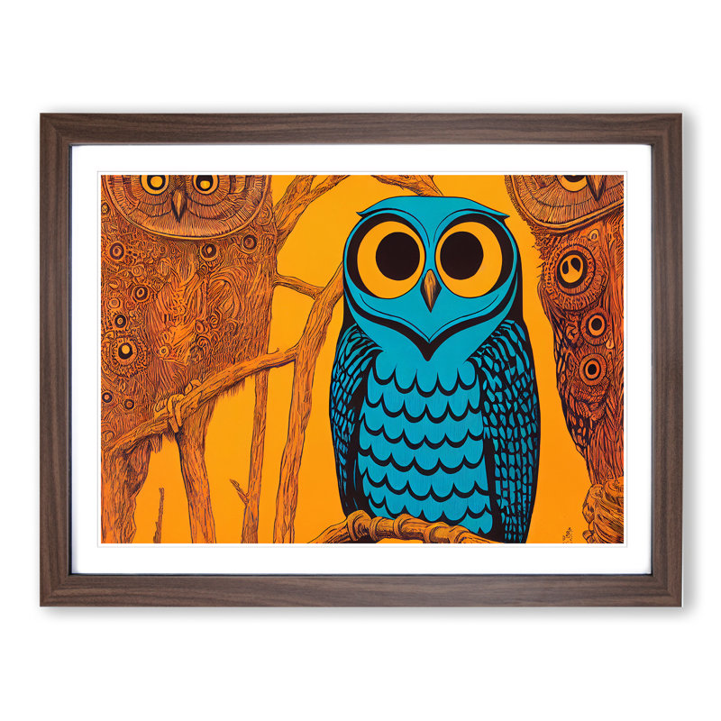 Energising Owl - Single Picture Frame Print, 25cm H x 34cm W x 2cm D, Walnut Framed