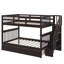 Lit superposé double sur lit double pour chambre à coucher, avec tiroir, espace de rangement et garde-corps sur escalier-1407840341