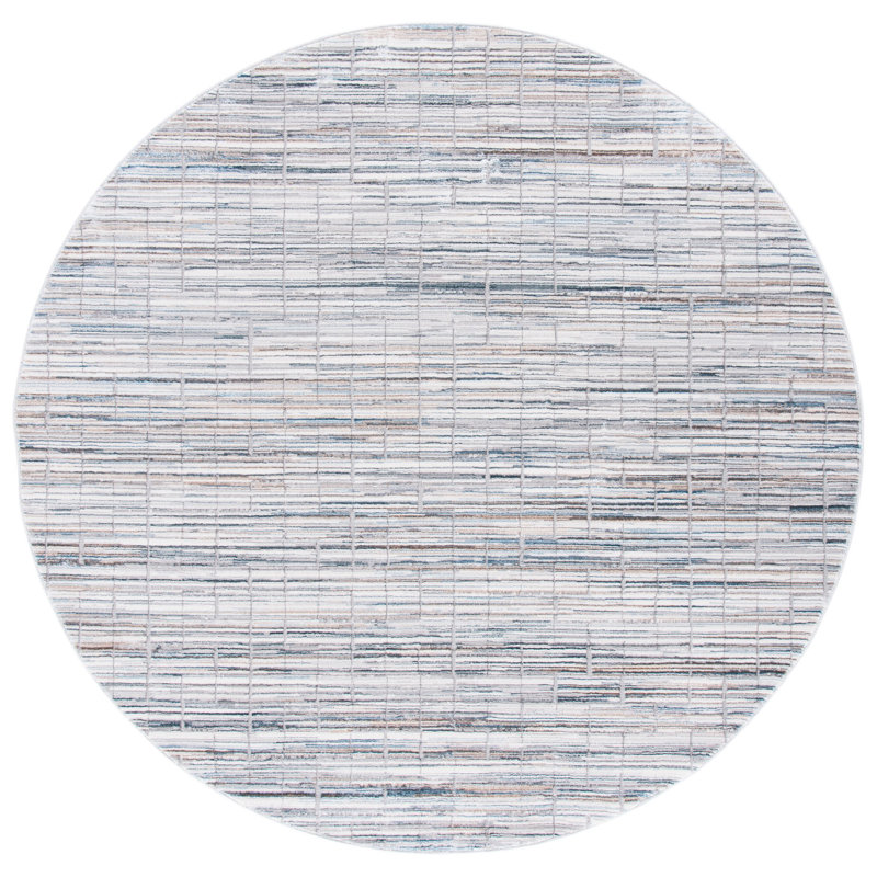 Tapis géométrique gris / ivoire, Rond 6 pi 7 po
