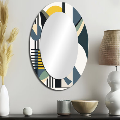 Graphisme vintage du milieu du siècle I - Miroir mural ovale du milieu du siècle