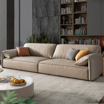 Khaki Genuine Leather Modular Sofa cushion couch