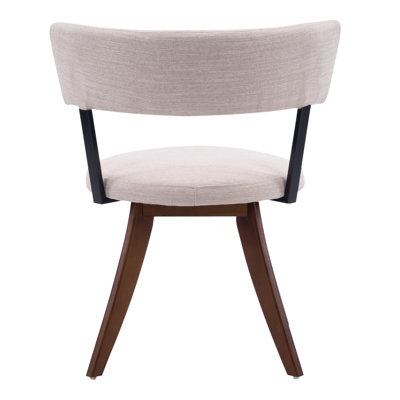 Chaises de salle à manger rembourrées modernes avec dossier incurvé, tissu beige et base en bois d'hévéa noyer, ensemble de 2