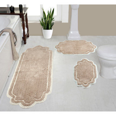 Dobrinka Cotton Bath Rug Set, Machine Washable, Quick Dry, Non-Slip, Absorbent - 3 Piece Set