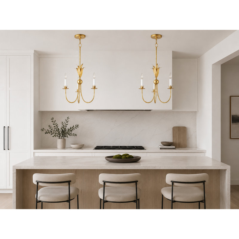 Luminaire suspendu unique à 3 lumières Paloma, Feuille d'or