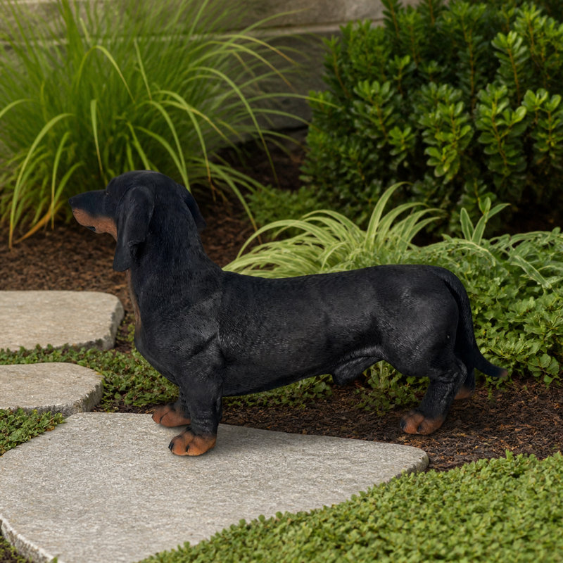 Black and Tan Dachshund Garden Statue, Black