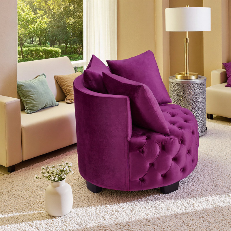 Chaise d'appoint capitonnée en velours pour le salon et la chambre à coucher - Confort luxueux, structure en bois massif, conception ronde moderne