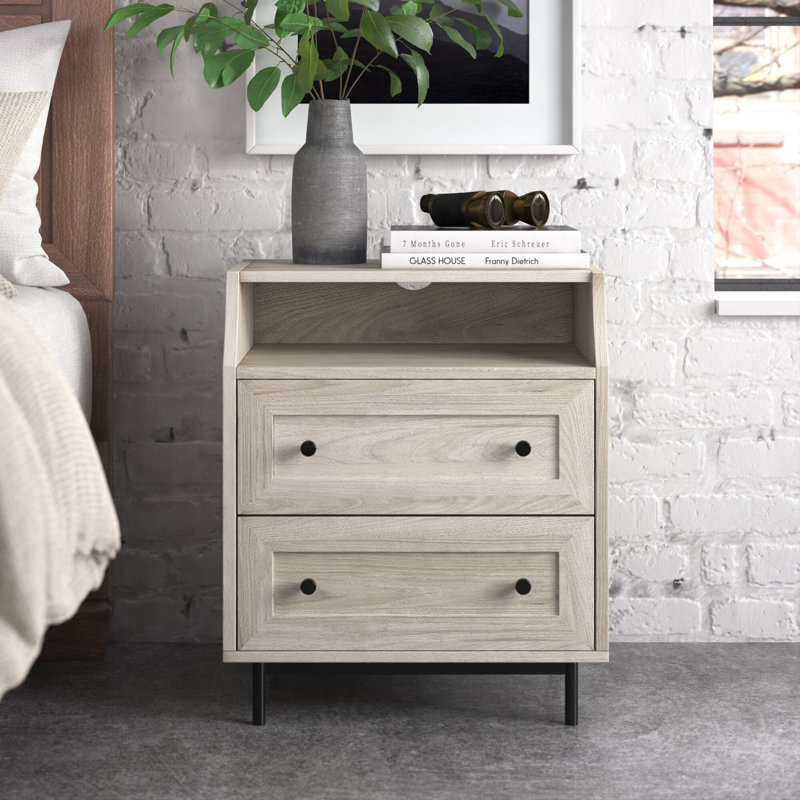 Caidee 2-Drawer Nightstand with Dual USB Port, Birch