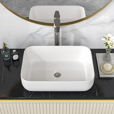 20" L x 15" W White Ceramic Rectangular Vessel Bathroom Sink