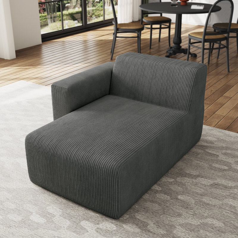 Upholstered Chaise Lounge, Grey, Left Hand Facing
