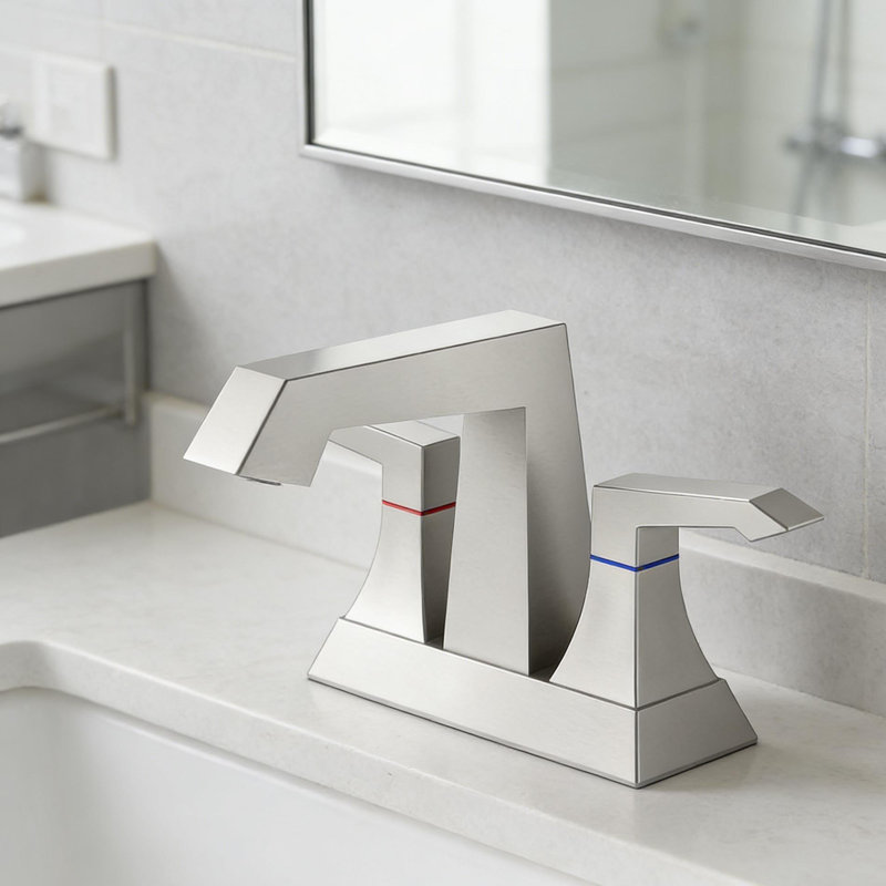 Robinet de salle de bain robuste à 2 poignées avec drain et trousses d'alimentation, robinet de lavabo de style moderne à fixation sur le comptoir, nickel brossé 4001-NP