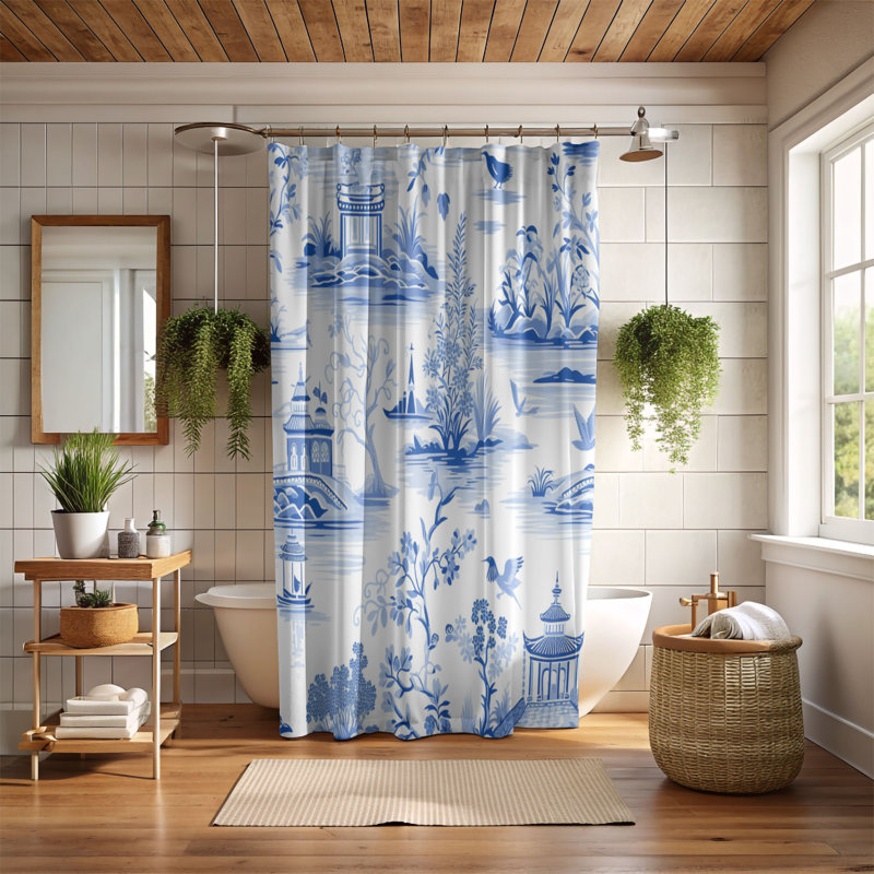 Chinoiserie Art Styles - Rideau de douche standard 1 pièce, H 74 po x l 71 po