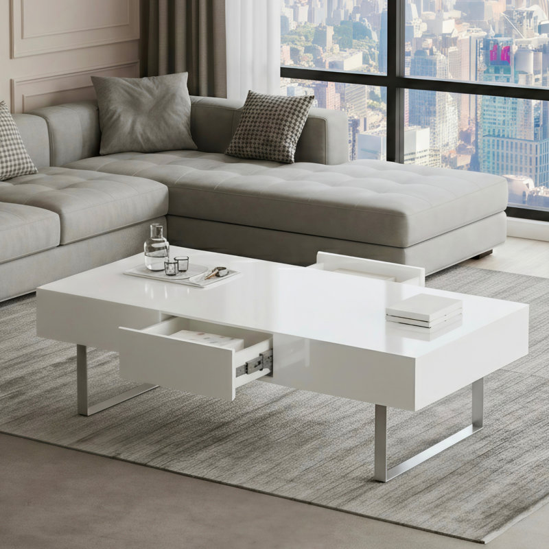 Table basse 52,4 po x 26,8 po x 15,6 po - blanc ultrabrillant, White