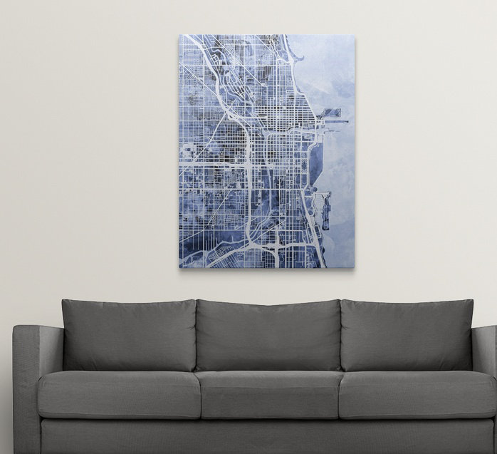 «Chicago City Street Map» par Bellen, impression, H 48 po x l 36 po x P 1,5 po, Toile