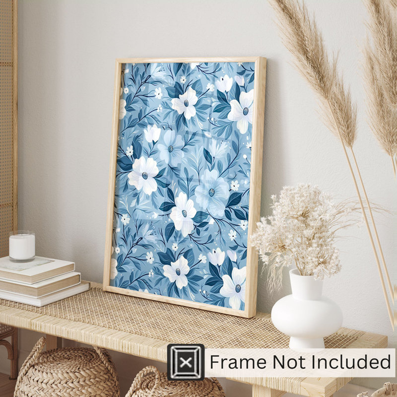 Motif floral de fleurs bleues III, H 20 po x l 16 po