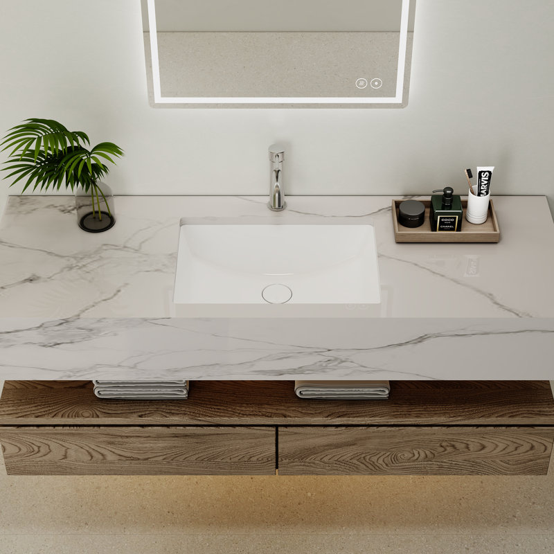Lavabo de salle de bain encastré rectangulaire en céramique blanc avec trop-plein 20 po x 14 po