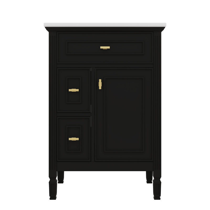 Meuble-lavabo de 24 po avec lavabo, comprenant un tiroir rabattable et deux tiroirs standard, tablette réglable, Noir