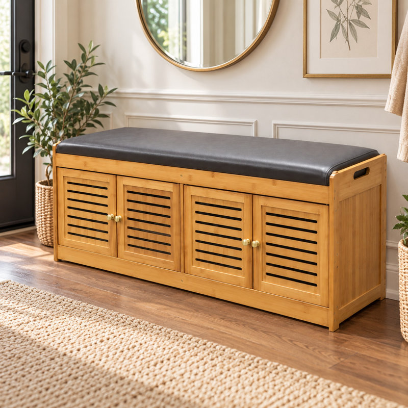 Banc de rangement à chaussures en bambou de 46 pouces avec portes