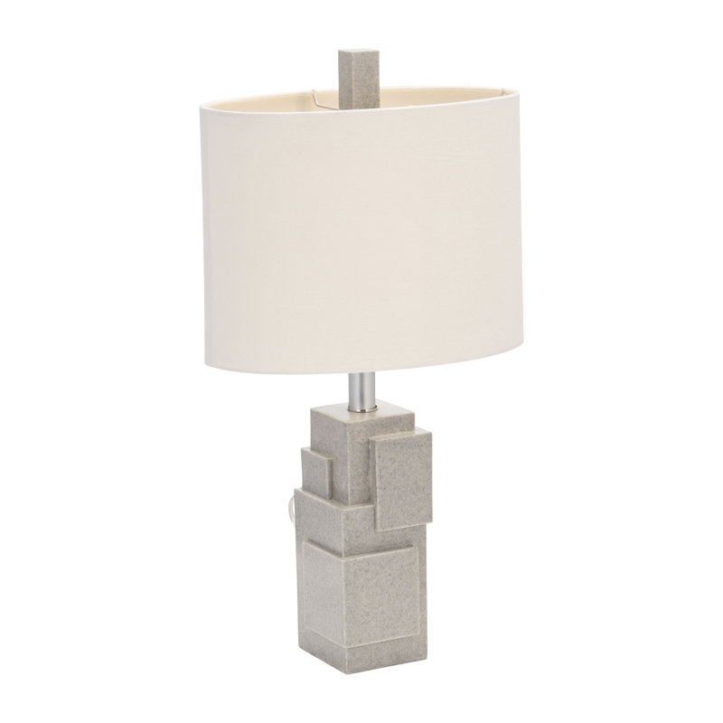Indeigh Table Lamp Resin Polyresin Geometric Stacked Block Design 22" Gray Non-Woven Fabric Shade Bedroom Living Room Office