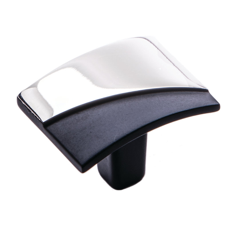 CK Series Brass Rectangle Knob, Polished Nickel and Black