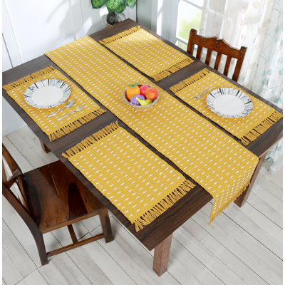 Handwoven Boho Table Runner & Placemat Set | Cotton Table Linen | Farmhouse Dining Decor 4-6 Person Table Set