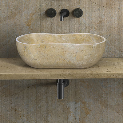 Lavabo vasque de salle de bain en marbre naturel beige doré jaune