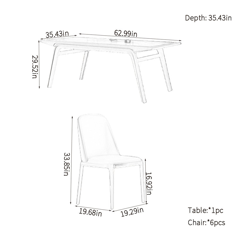 Ensemble de table de salle à manger moderne et simple, H 29,52 po x L 62,99 po x l 35,43 po