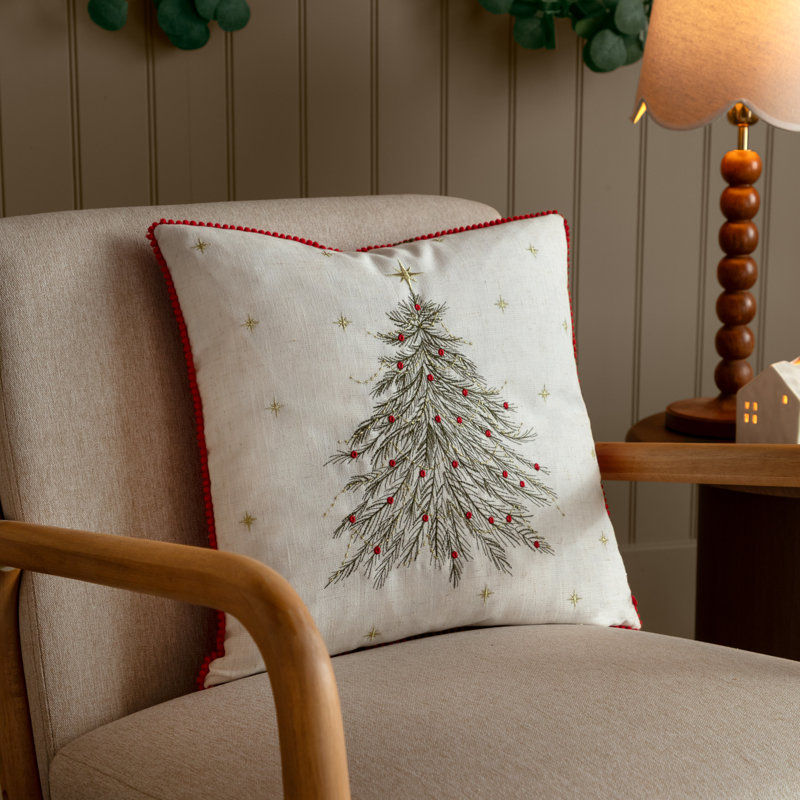 Twinkling Tree White Square Cushion, Polyester