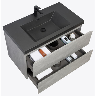 36" Floating Bathroom Vanity with Sink, Modern Wall-Mounted Bathroom Storage