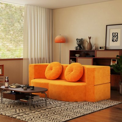 Canapé-lit pliable une place avec oreiller, jaune, pour bureau - Revêtement en mousse haute densité, canapé pliant jaune adapté aux appartements, design ergonomique, assise confortable