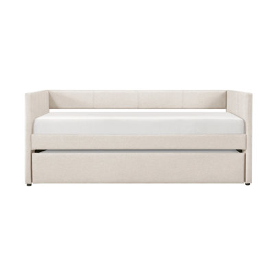 Daybed With Trundle Fabric Upholstery Wooden Frame Modern Home Furniture